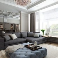 Embossed ceiling in the interior design of the living room