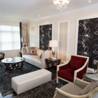 Black and white interior of a living room of a private house