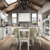 Wooden ceiling in the kitchen-living room