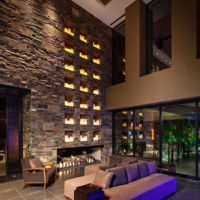 Decorative niches in the living room with a high ceiling