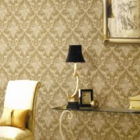 Beige wallpaper in the design of the living room