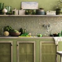 Dapur gaya retro dengan warna zaitun.