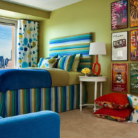 Blue and olive colors in bedroom design