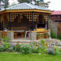 Gazebo on the podium in the back of the garden