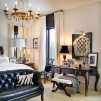 Bright bedroom lighting with dark furniture