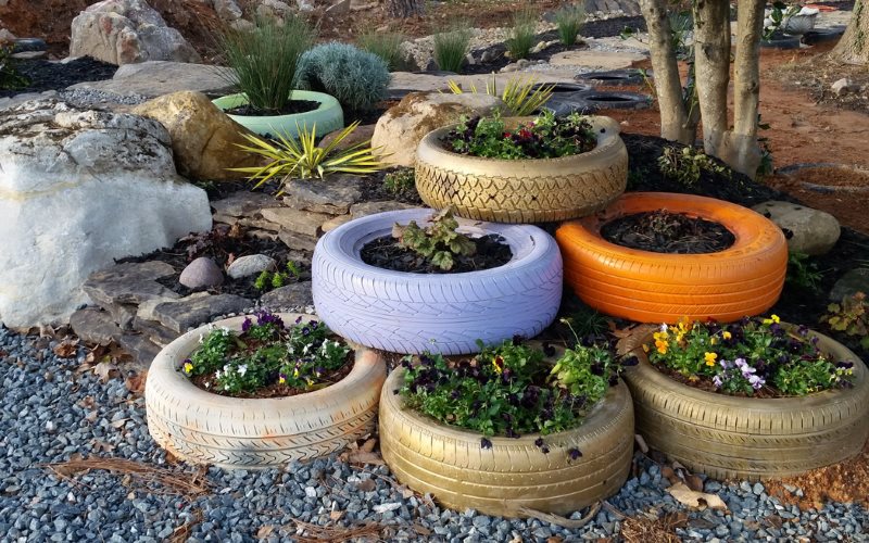 Improvised Alpine slide from old tires