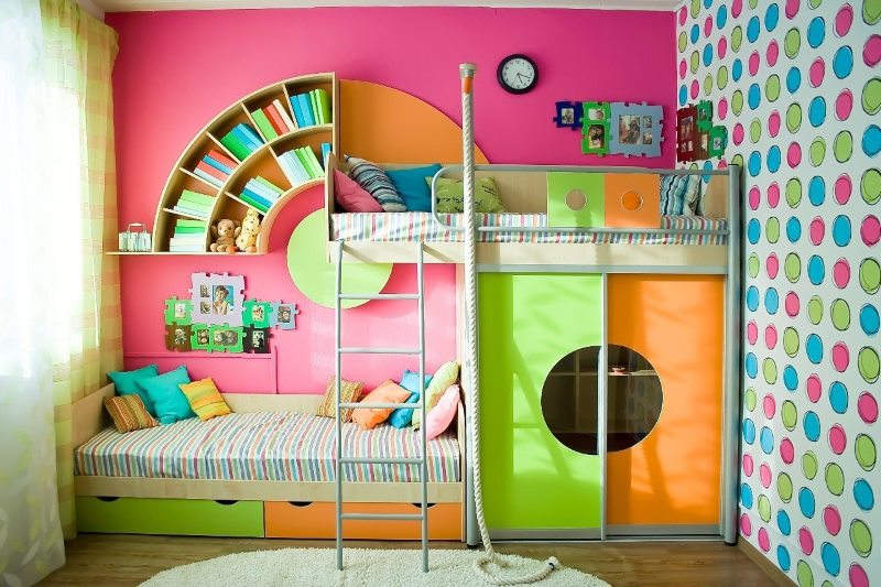 Interior of a children's room with a bunk bed