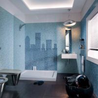 Mosaic skyscrapers on a bathroom wall