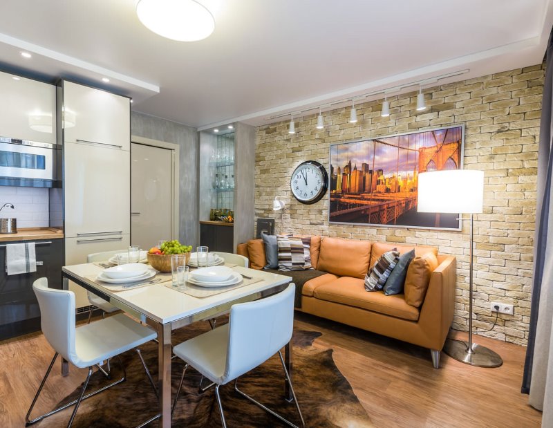 Brick wall in the interior of the kitchen