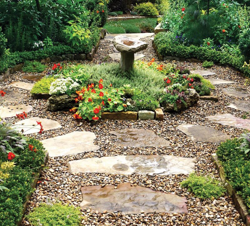 Combined stone garden path backfilled with fine gravel