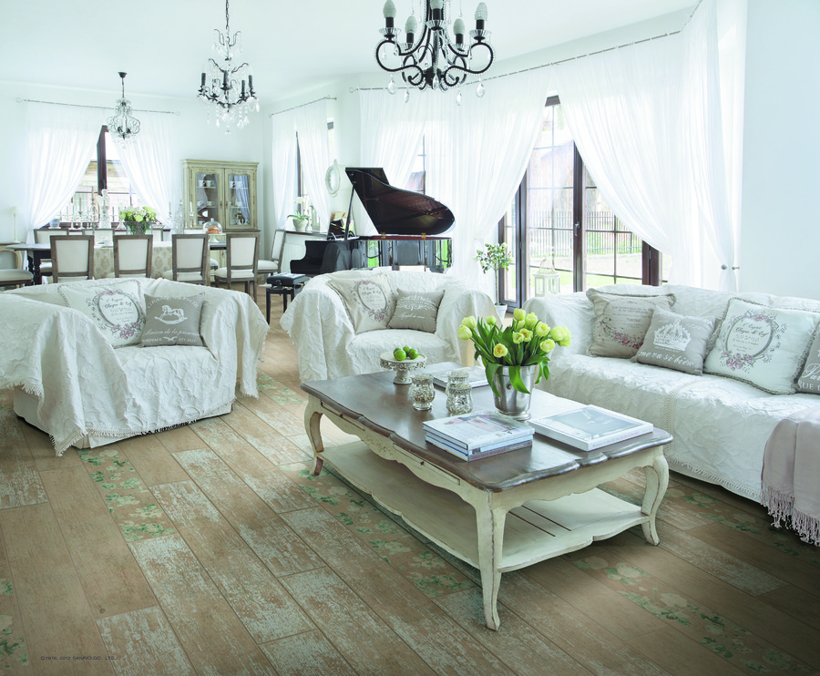 Laminate under an old oak in the interior of the living room of a private house