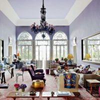 Lavender walls in a country living room