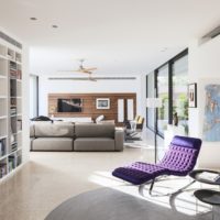 Lavender armchair in a modern living room