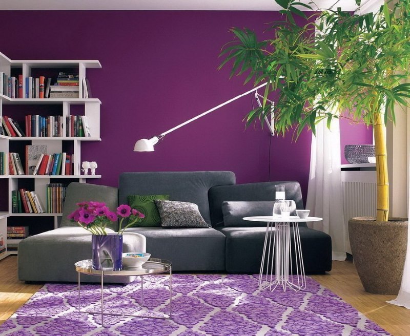 Different shades of lavender in the living room interior