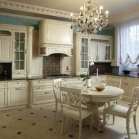 Classic kitchen with stucco molding on the ceiling