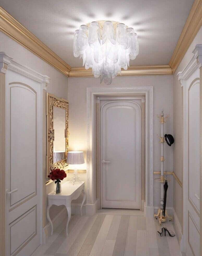 Baroque city apartment hallway interior with stucco molding