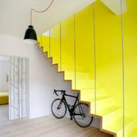 Bike under the yellow stairs