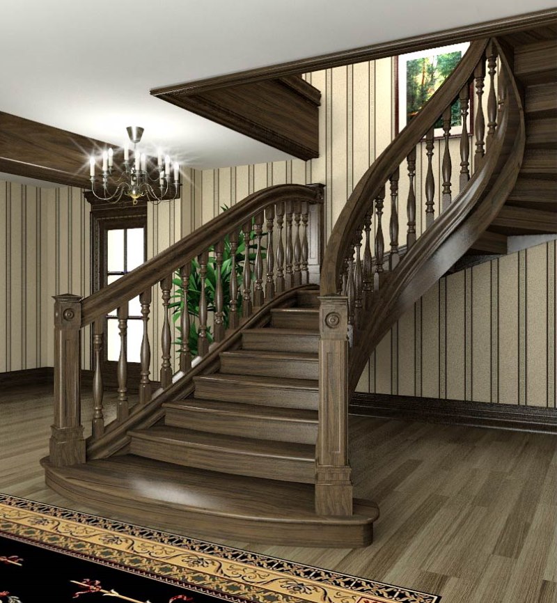 Wooden staircase to the second floor of a private house