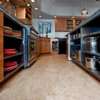 Light-colored linoleum on the kitchen floor