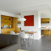 Gray linoleum in the kitchen-living room