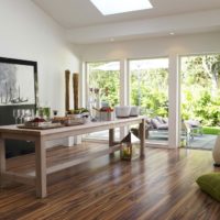 Linoleum floor natural wood on the living room floor