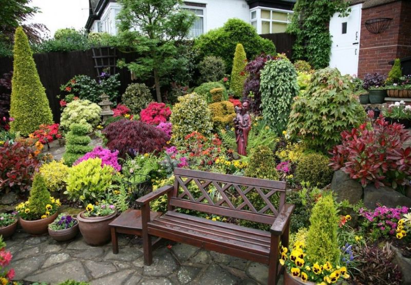 Mixborder of flowers and perennial shrubs