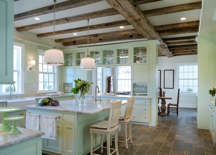 Living room of a country house in mint color