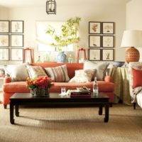 Orange furniture in the interior of the living room