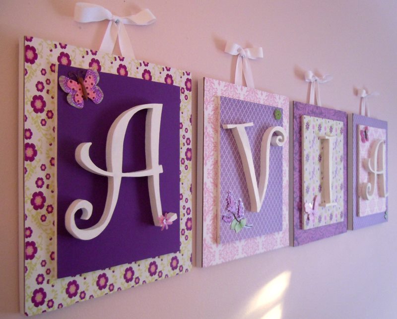 Panel with letters on the wall of a children's room