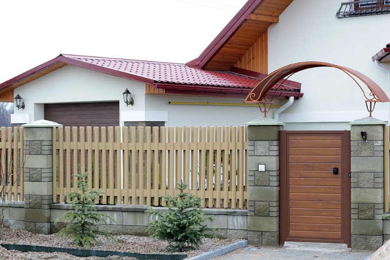 Modern fence in front of a country house