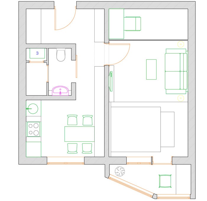 Redevelopment of a studio apartment series for a young family with a child