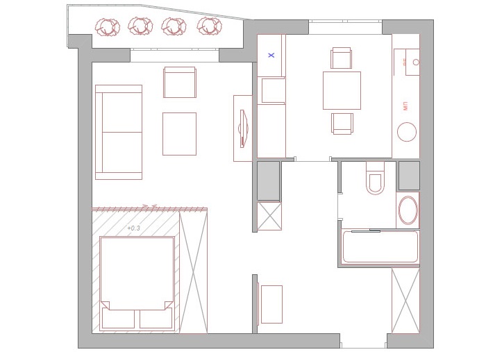 Redevelopment of a room of a one-room apartment with allocation of a sleeping area