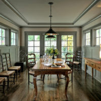 Gray painted moldings on the living room ceiling