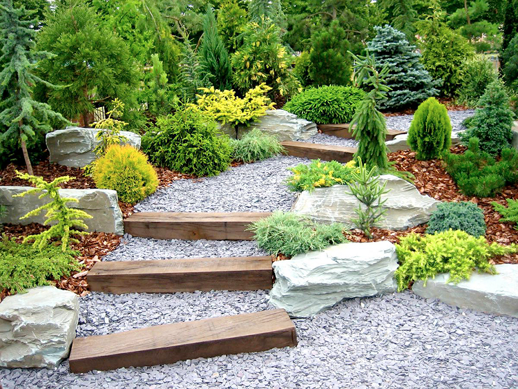 Backyard garden stairs with backfill