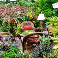 decoration by flowering plants of a place for relaxation