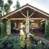 Spacious gazebo on brick pillars