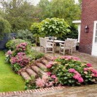 Terrace with a stone platform in the backyard of the countryside