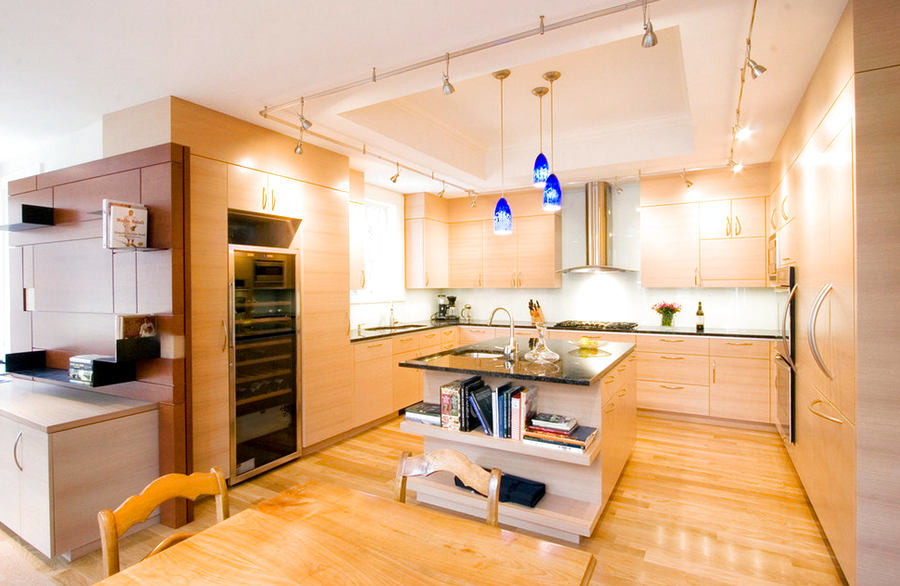 Bright lighting of the kitchen space of a city apartment