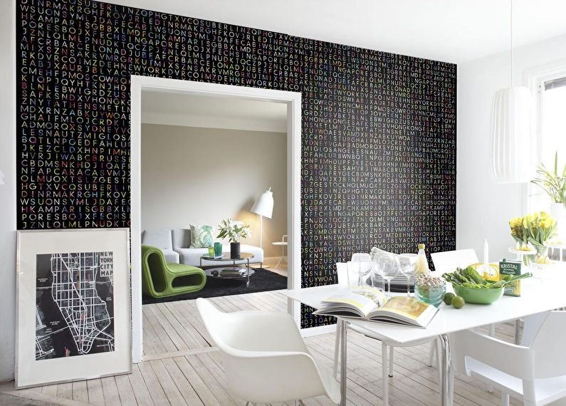 Dark wallpaper in the interior of the kitchen