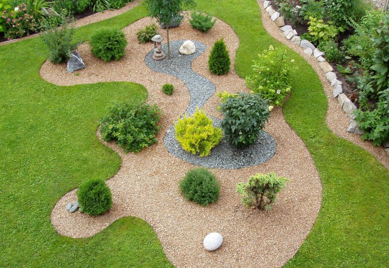 Colored gravel landscape composition