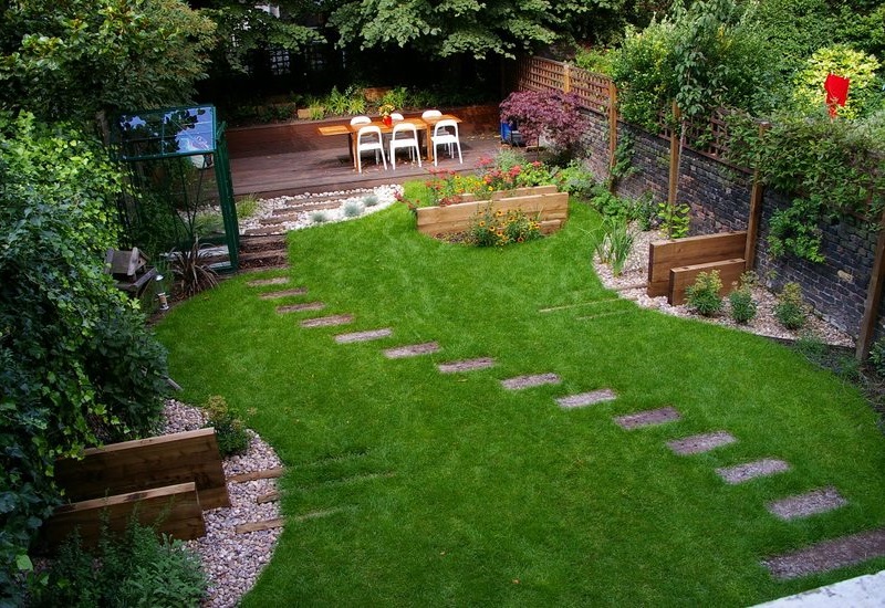 Lounge area in landscaping of a private garden