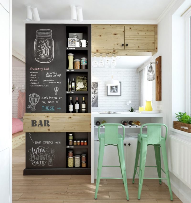 Zoning of a studio apartment with a bar