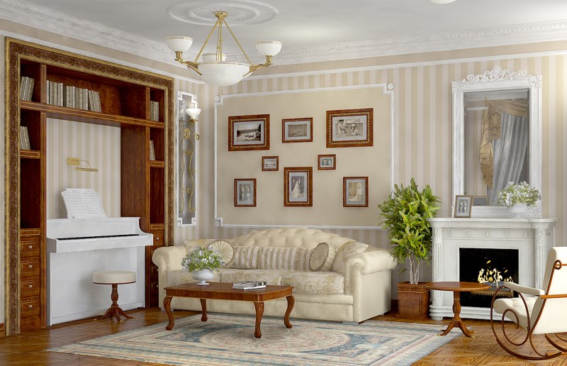 Interior of a living room of a modern house in the English style