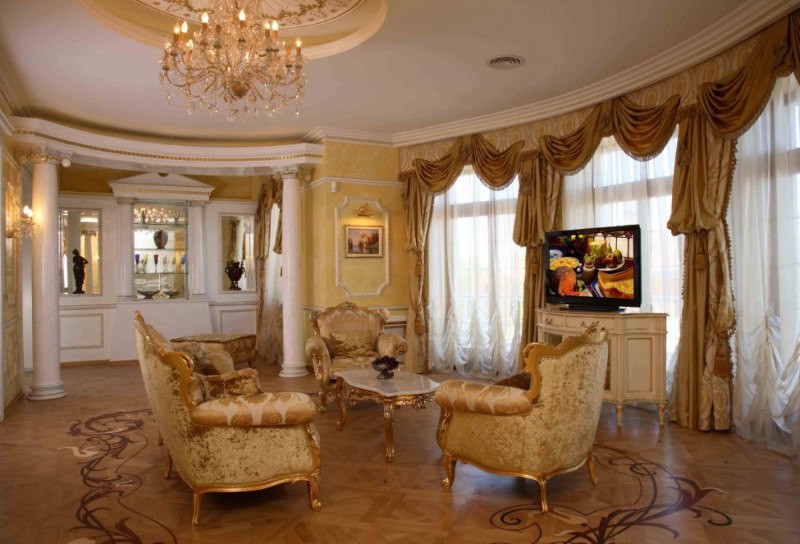 Photo of the interior of a classic living room in antique style