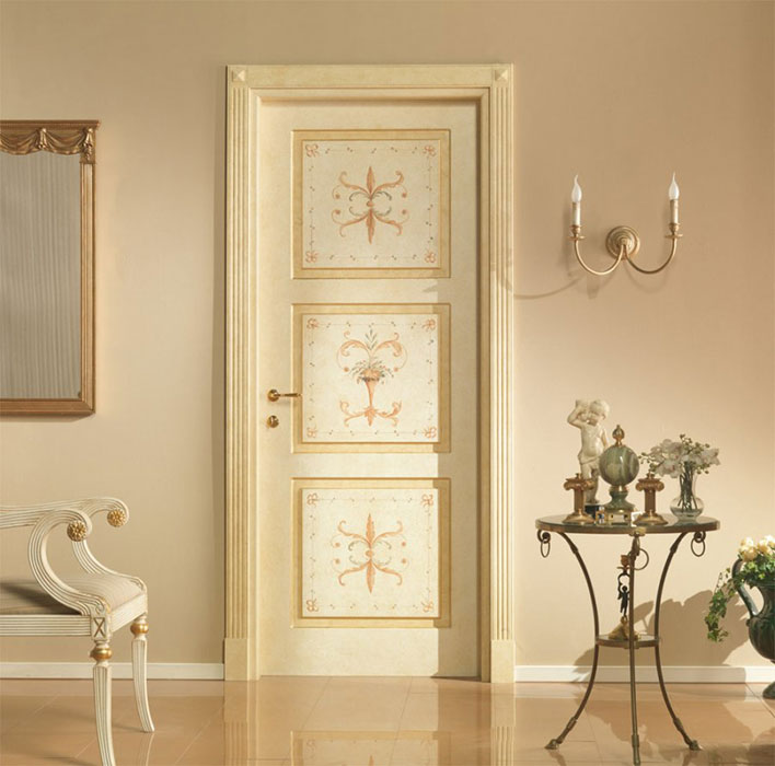 Beige door in the interior of the living room