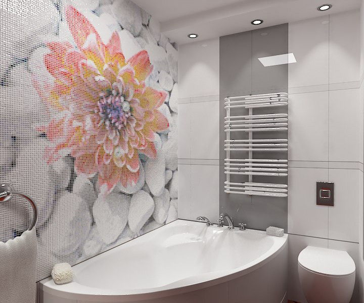 Beautiful mosaic flower on the bathroom wall