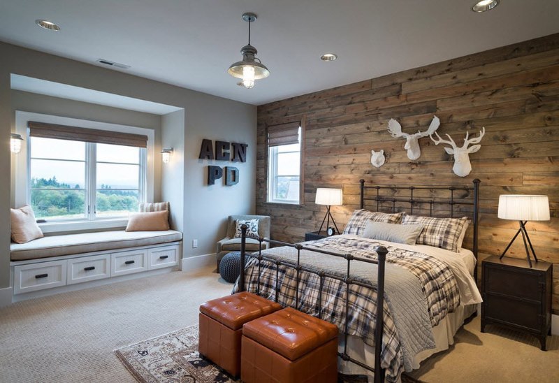 Brown rustic bedroom interior