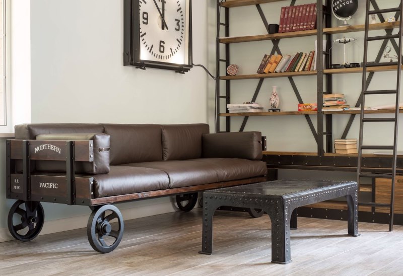 Industrial style sofa design for retro interior