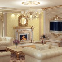 Fireplace in the interior of the living room of a country house