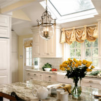 Fresh flowers in the decoration of the kitchen of a private house